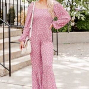 Pink Lily Aware of This Mauve Daisy Flare Jumpsuit